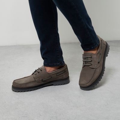 Grey nubuck cleated boat shoes